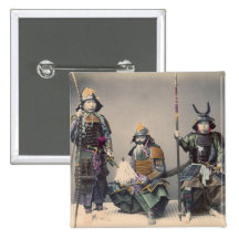 3 Samurai in Armor Vintage Photo Pinback Buttons