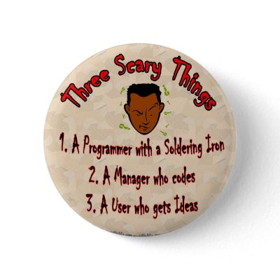 3 Scary things Programmer with Soldering Iron Button by cindy_k