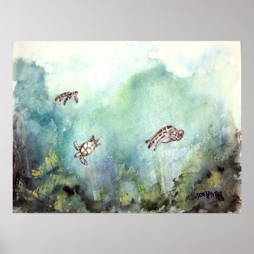 3_sea_turtles_painting poster