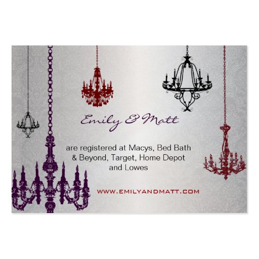 3 Silver Red & Black Chandeliers Damask Wedding Business Card Templates (front side)