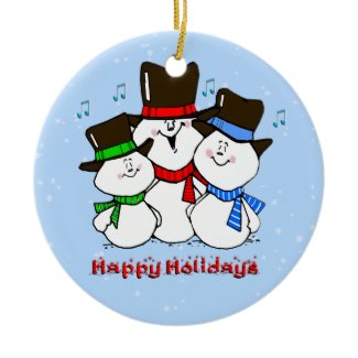 3 Singing Snowmen Round Ornament ornament