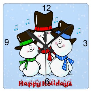 3 Singing Snowmen Square Wall Clock