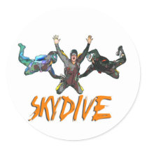 3 Skydivers - Orange Round Stickers
