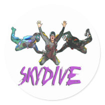 3 Skydivers - Purple Round Sticker