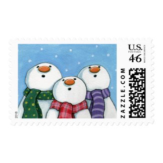 3 Snowmen wearing scarves Postage stamp