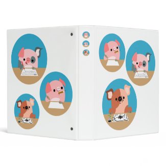 3 Studious Cute Cartoon Pigs Avery Binder binder
