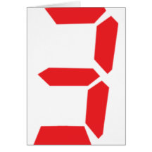 3 three red alarm clock digital number greeting card