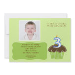 3 THREE year old CUPCAKE PHOTO BIRTHDAY INVITE