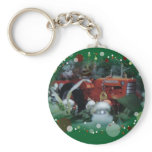 3 toy tractors at christmas key chain
