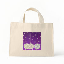 3 White Christmas Baubles on Purple Background. Canvas Bags