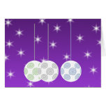 3 White Christmas Baubles on Purple Background. Card