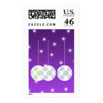 3 White Christmas Baubles on Purple Background. Stamp