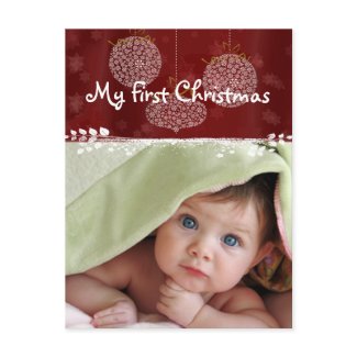 3 White Ornaments First Christmas Photo Postcard postcard