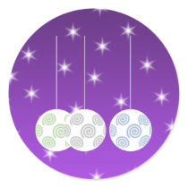 3 White Swirl Design Christmas Baubles. On Purple Stickers