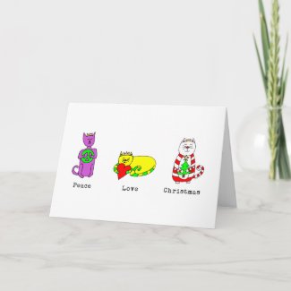 3 Wise Cats - Peace, Love, Christmas - Holiday card