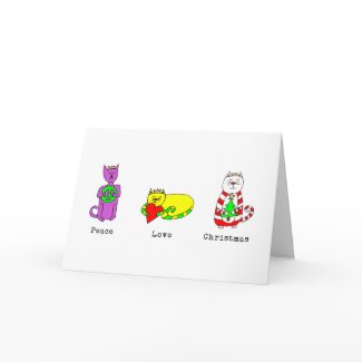 3 Wise Cats - Peace, Love, Christmas - Holiday card