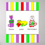 3 Wise Cats - Peace, Love, Christmas - Holiday Posters