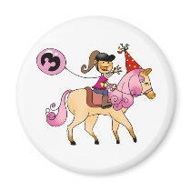 3 year old girl on a pony refrigerator magnet