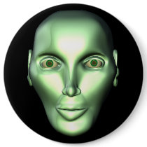 3D Alien Head Extraterrestrial Being Button