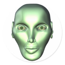 3D Alien Head Round Stickers for SciFi Fans by modernjill 3D Alien Head Round Stickers for SciFi Fans