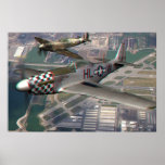3D Anaglyph of P51 n Spitfire over Airfield Print