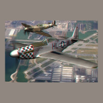 3D Anaglyph of P51 n Spitfire over Airfield posters