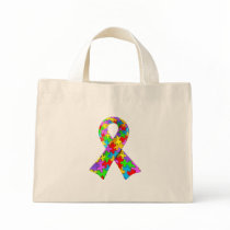 3D Autism awareness puzzle ribbon Canvas Bags