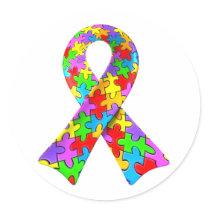 3D Autism awareness puzzle ribbon Round Stickers