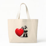 3d Baby Panda Heart Tote Bag