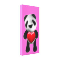 3d Baby Panda Hugs a Heart Gallery Wrap Canvas