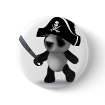 3d Baby Panda Pirate Pinback Buttons