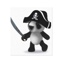 3d Baby Panda Pirate Stretched Canvas Print