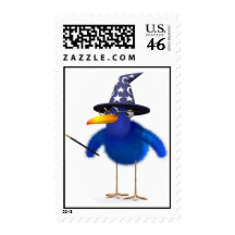 3d Bluebird Cute Wizard Postage Stamp