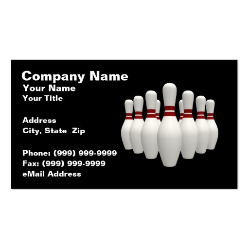 3D Bowling Pins (on Black BG) Business Card Template (front side)