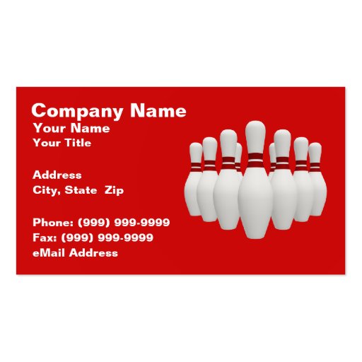 3D Bowling Pins (on Red BG) Business Card Template (front side)