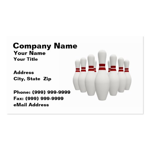3D Bowling Pins (on White BG) Business Card Template (front side)