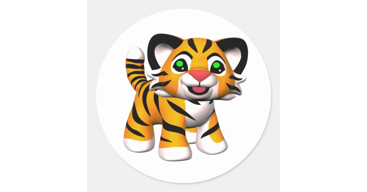 3d Cartoon Tiger Cub Classic Round Sticker Zazzle