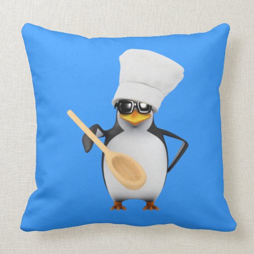 3d Chef Penguin with Spoon (editable) Pillow