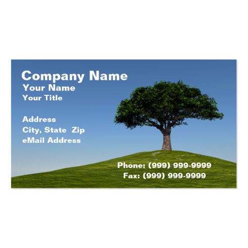 3D Cherry Tree on Hill Against Clear Blue Sky Business Card Templates
