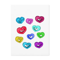 3D Colorful Hearts postcards