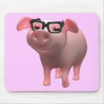3d Cute Little Piglet wearing Reading Glasses Mouse Pad