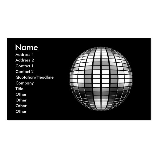 3D Disco Mirror Ball Business Card Templates (front side)