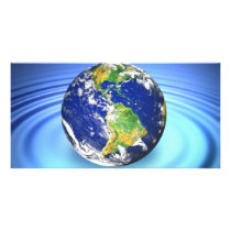 3D Earth Floating on Water Ripples Personalized Photo Card