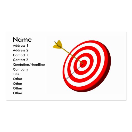 3D Golden Arrow Hitting Center of Target Bullseye Business Card (front side)
