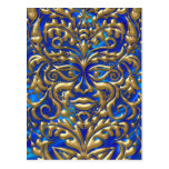 3D Liquid Gold GreenMan Damask on Satin Lush Post Card