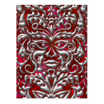 3D Liquid Silver GreenMan Damask on Red Satin Lush Post Cards
