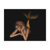 3D Mermaid Pondering Halftone Original Color Post Cards