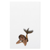 3D Mermaid Pondering Halftone Original Color Stationery Design