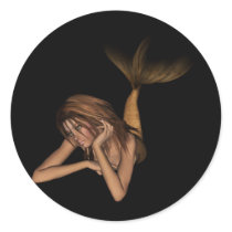 3D Mermaid Pondering Halftone Original Color Round Stickers