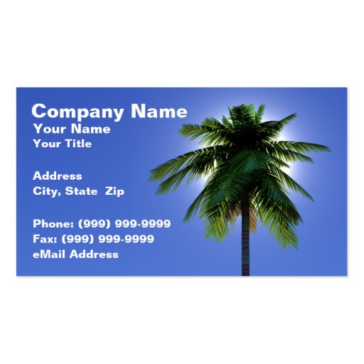 3D Palm Tree with Sun Against Clear Blue Sky Business Card Templates (front side)